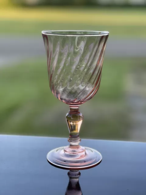 Vintage Arcoroc Luminarc France Pink 6 3/8" Water Wine Goblet Stem Swirl Glass