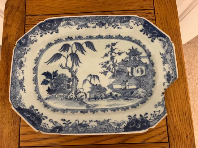 Mid-18th Century Qianlong Period Chinese Blue & White Meat Dish ~ 32cm x 23cm.