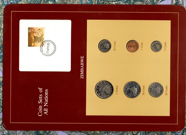 Coin Sets of All Nations Zimbabwe 1980-1990 UNC 25 cents 1987 50 cents 1990