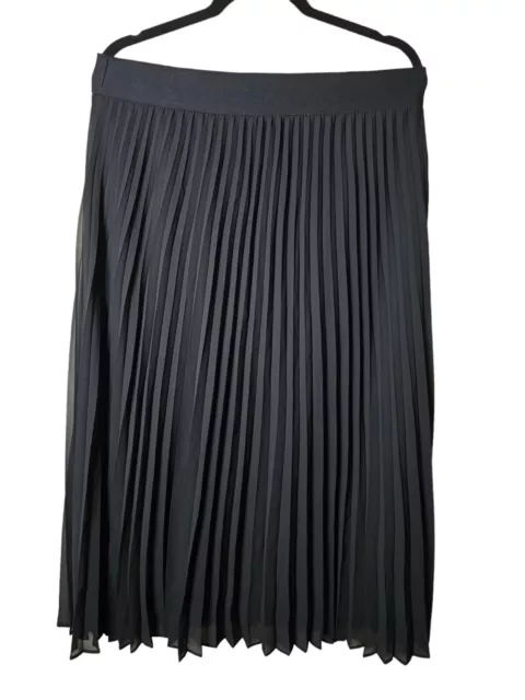 NWT ALFANI BLACK PULL ON MIDI SKIRT PLEATED ELASTIC WAIST LARGE $80 Retail