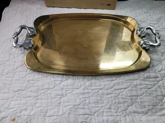Vintage Brass Serving Tray With Ornate Handles  Heavy Metal San Pacific