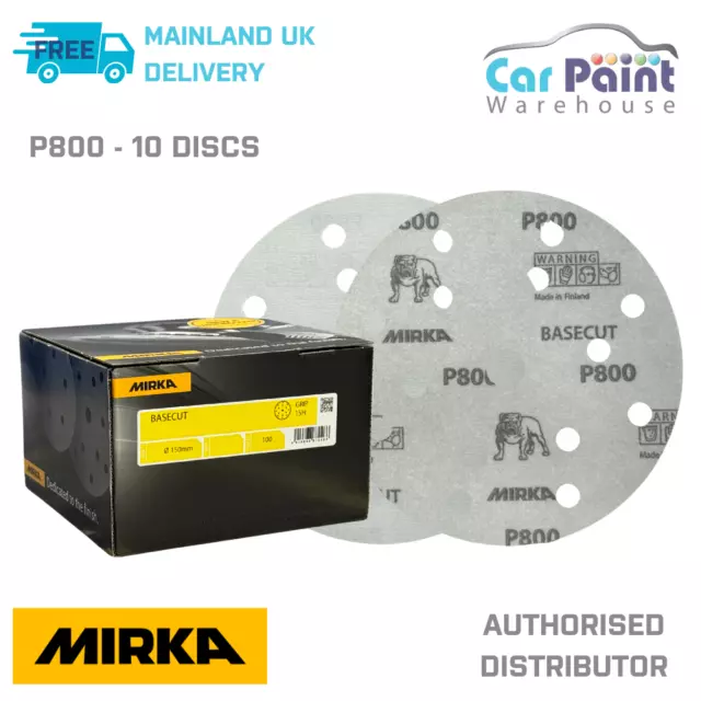 Mirka Basecut P800 Grit 150mm DA H&L Sanding Discs 10pk 6" Paper Abrasive Grit