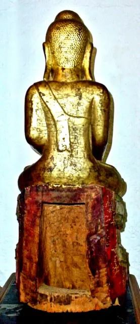 Antique Gilt Teak Wood & Lacquer Burmese Buddha 3
