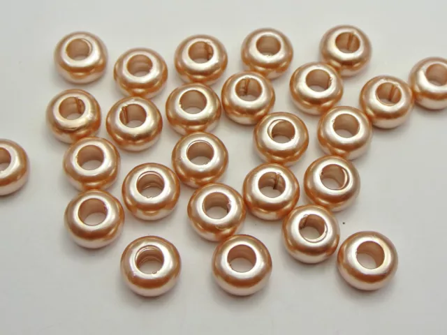 100 Champagne Acrylic Faux Pearl Rondelle Spacer Beads With Large 5mm Hole