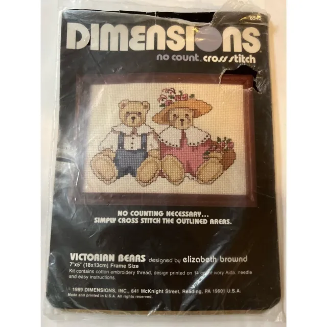 Kit de punto de cruz vintage 1989 Dimensions Victorian Bears 6545