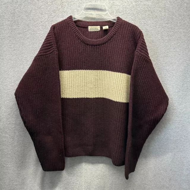 Vintage St Johns Bay Sweater Adult Large Brown Red Stripe Wool Nylon 80s Mens