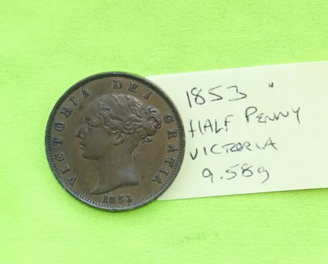 1853 Half Penny (UK British) Victoria (1837-1901) Coin (9.58 grams) ii