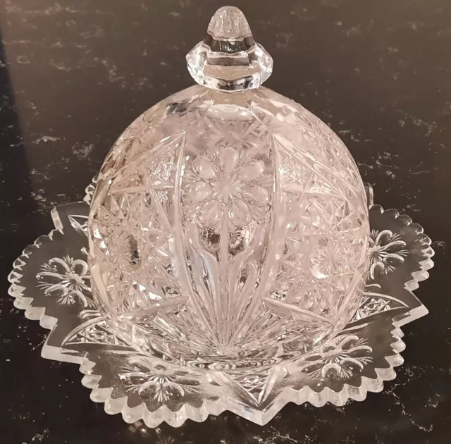 Cosmos Covered Domed Butter Dish with Lid Clear EAPG Imperial Glass No 474