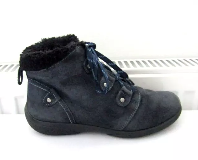 Hotter Womens Ankle Boots Size Uk 6.5 Eu 40 Blue Suede Lace Up