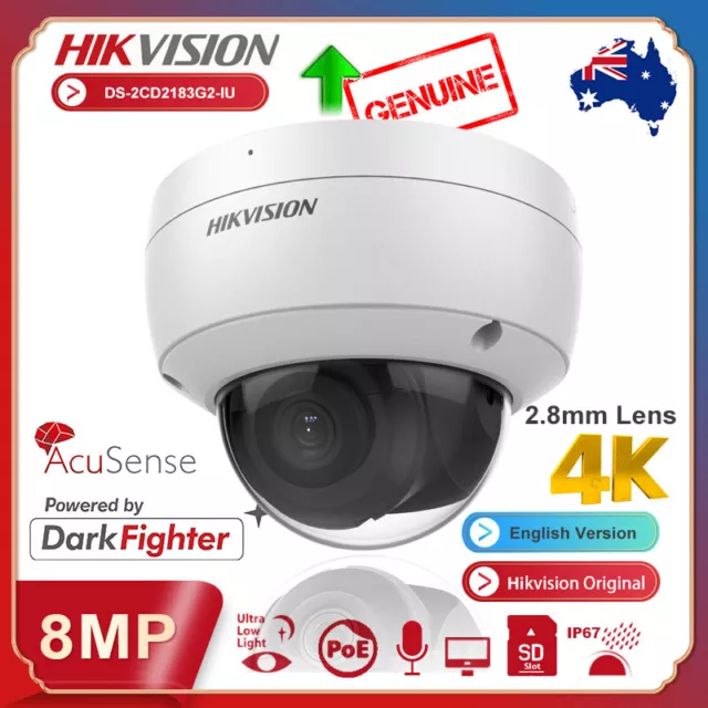 Hikvision 4K 8MP Dome IP Camera DarkFighter+AcuSense MIC PoE DS-2CD2183G2-IU HE