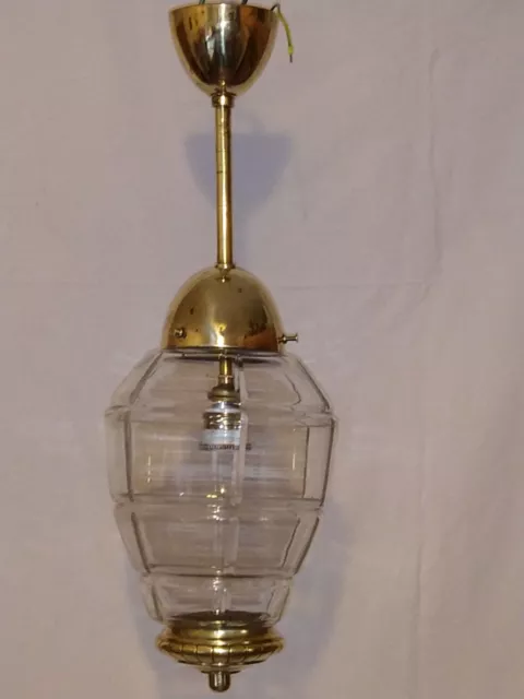 alte Decken Lampe,  Messinghalterung, Kristallglas geschliffen um 1920