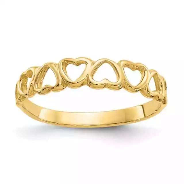 Solid 10K Yellow Gold Women's Cut Out Heart Band Ring Size 7