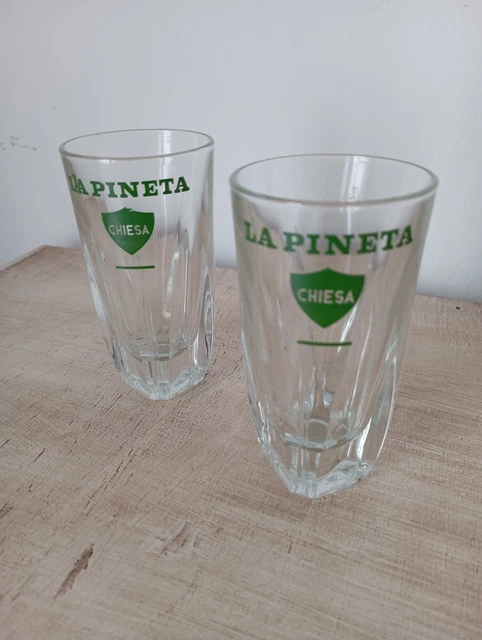 set da due bicchieri vintage da collezione la pineta chiesa pubblicitari