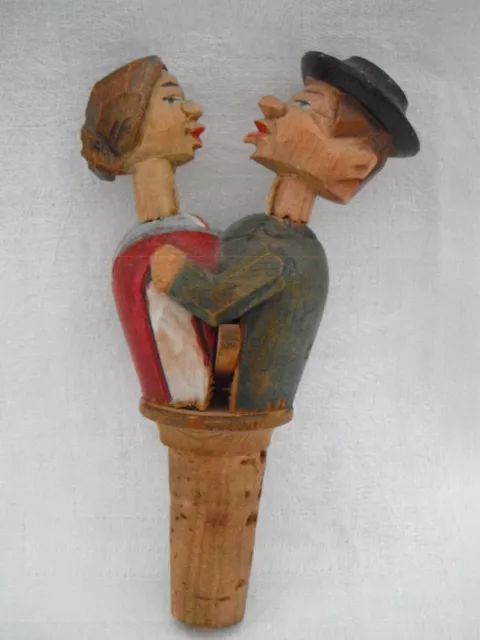 Vintage ANRI German Mechanical Kissing Couple Cork Bottle Stopper