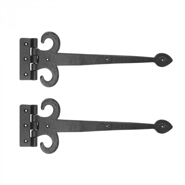 Black Wrought Iron Door Strap Hinge 18" L Rust Resistant Flush Mount Pack of 2