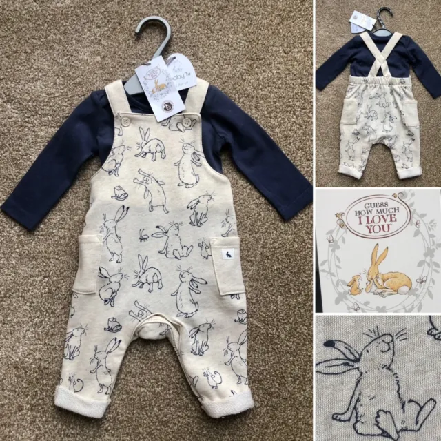 Tu GUESS HOW MUCH I LOVE YOU Baby Bodysuit & Dungarees Outfit Set 0-3 Months New