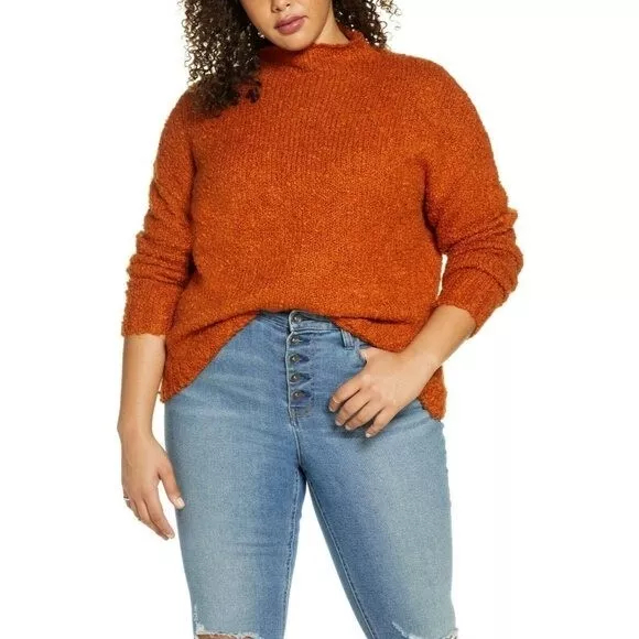 BP Womens Pullover Sweater Burnt Orange Long Sleeve Crew Neck Textured SZ M