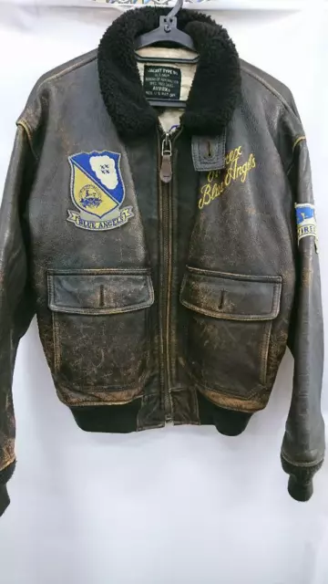 AVIREX G 1 LEATHER Jacket Blouson Brown Blue Angel U.S NAVY Men s