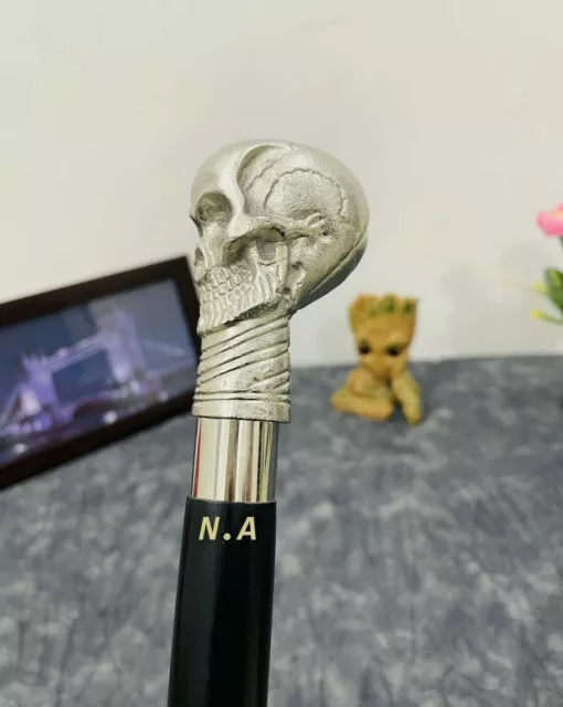 Designer Brass Skull Head Handle Antique Style BLACK Wooden Walking Stick Cane