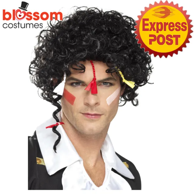 W966 Mens New Romantic 80s Adam Ant Boy George Costume Wig Hair Black Rock Star