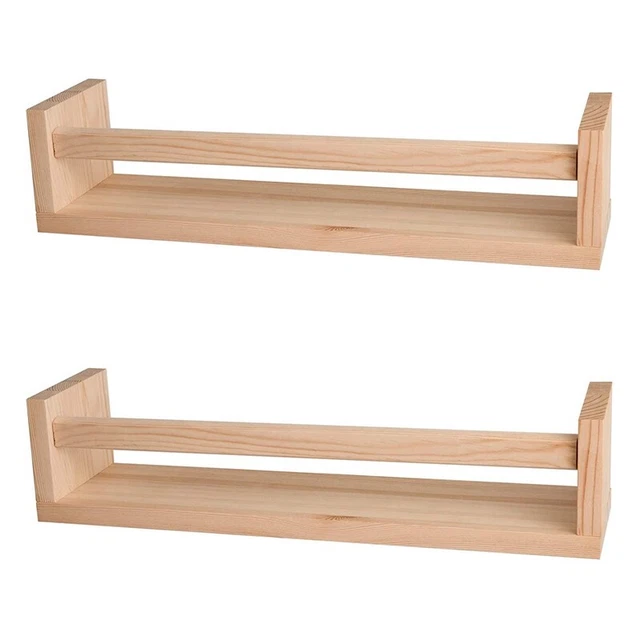 Lot De 2 étagères Murales Flottantes En Bois De Pin - Style Boho Sans Perçage - Pour Salon, Chambre Ou Cuisine - 3