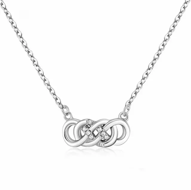 Rhodium on Sterling Silver Double Infinity Paved CZ Forever Necklace Jewellery