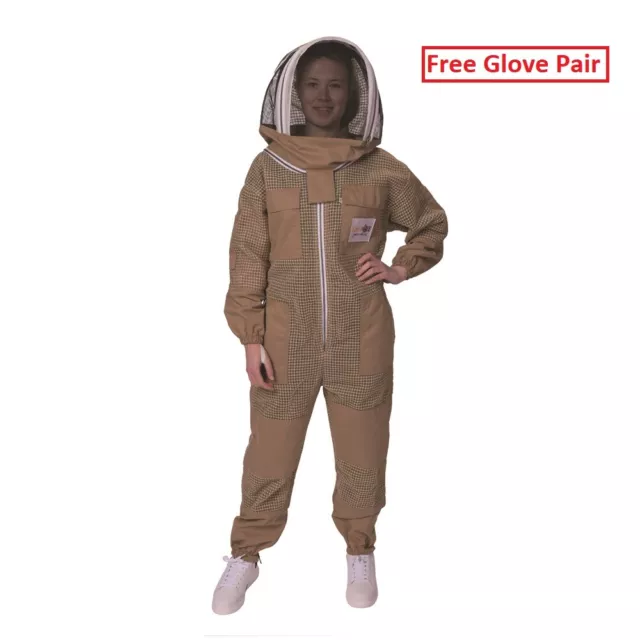 Beekeeping Suit Brown 3 Layer Safety Veil Sting Protection Ventilated Unisex Bee