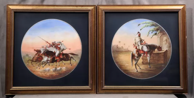 Pair of 19th Century Austrian Porcelain Plaques Islamic Soldiers Gold Frame