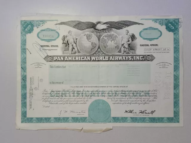 Pan American World Airways Cancelled Stock Certificate