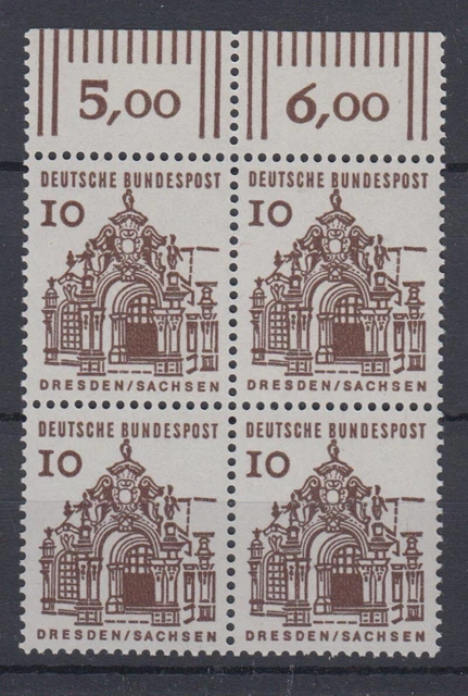 Bund 454 mit Oberrand 4er Block Deutsche Bauwerke klein 10 Pf postfrisch