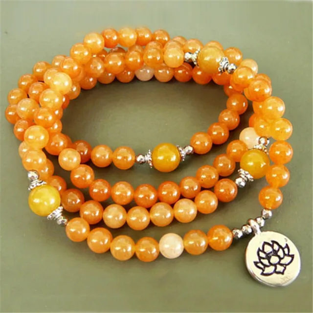 8MM 108 Topaz Buddha beads Lotus Pendant Bracelet energy Mala blessing Handmade