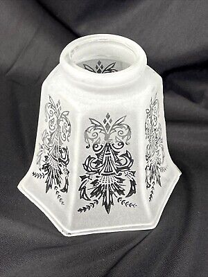 Vtg Antique Style Victorian Art Deco Glass Lamp Shade Frosted Ornate 2 1/4" 1/8"