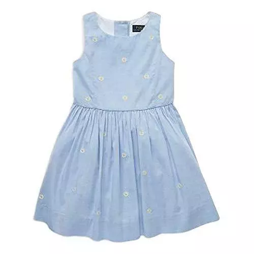 Polo Ralph Lauren BLUE Girls Fit-&-Flare Daisy Oxford Dress, US 14