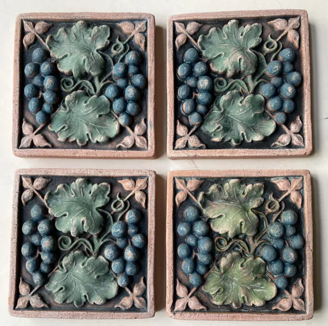 4 ELLISON TILES Grapes Leaves & Vines Winery Arts & Crafts Gothic Style Wine
