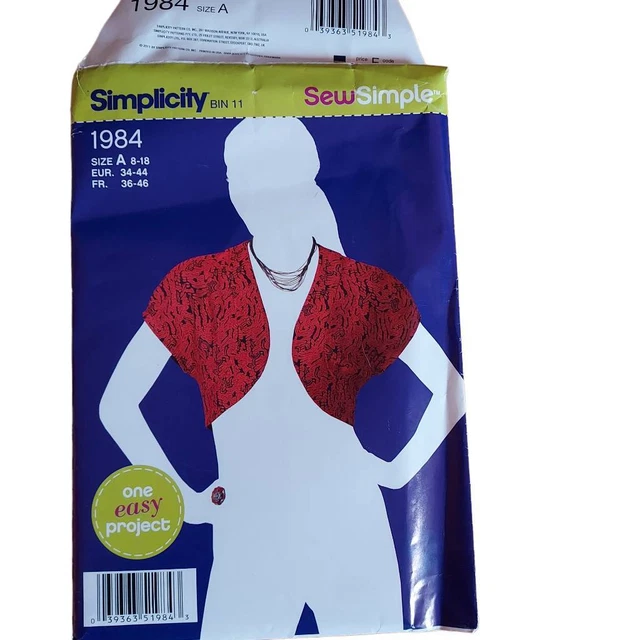 Simplicity Sewing pattern 1980s shrug sizes 8 - 18, uncut