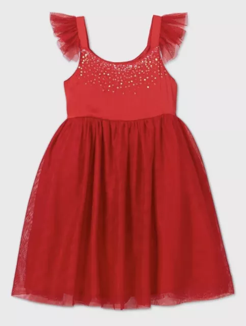 Cat & Jack Girls Red Sequin Flutter Sleeve Satin Tulle Sleeveless Dress XL 14/16