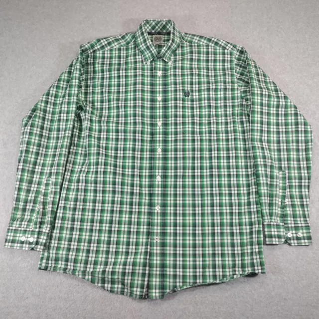 Cinch Shirt Mens Medium Green Plaid Long Sleeve Button Down Cotton Cowboy Rodeo