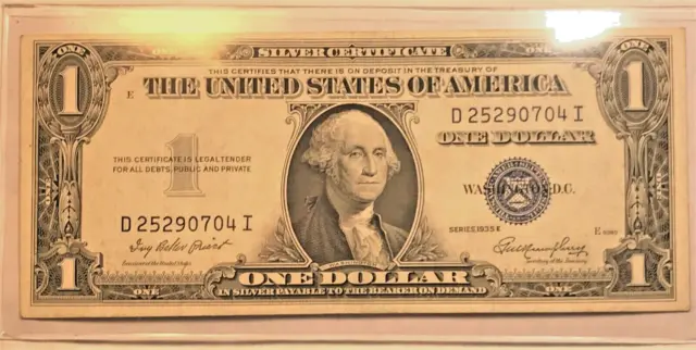 1935 E $1.00 Silver Certificate Dollar Bill - Blue Seal! -HIGH GRADE!  🎁