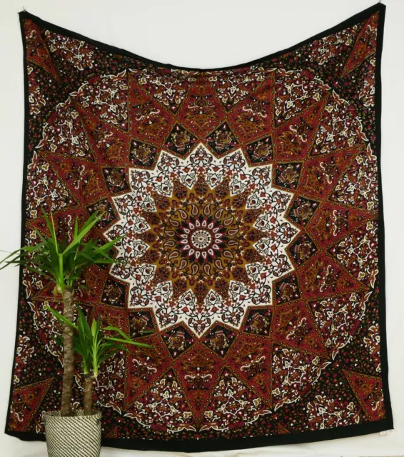New Indian Brown Star Mandala Bohemian Wall Hanging Queen Size Cotton Tapestry