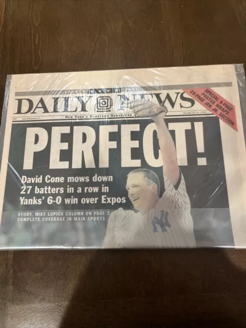 New York Daily News, David Cone, Perfect Game, July 19, 1999