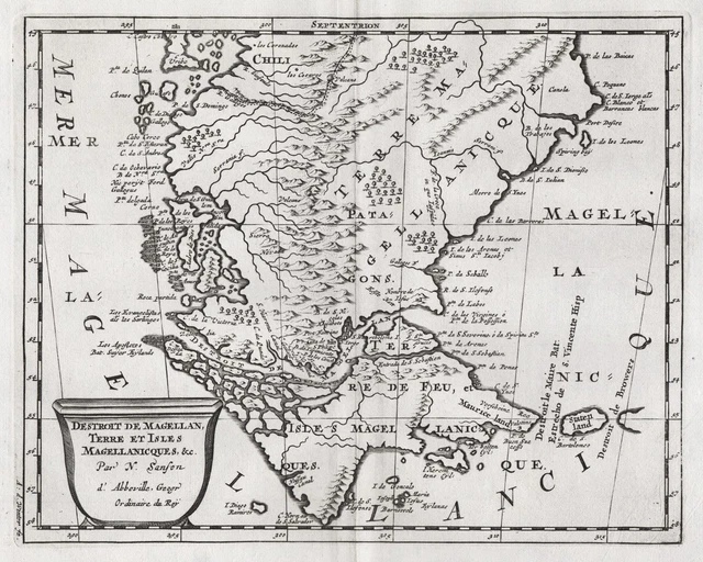 South America Strait of Magellan Tierra del Fuego Chile map Karte Sanson 1680