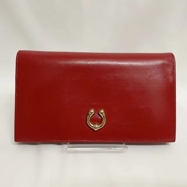 Vintage Gucci Long bifold Wallet Red Leather Gold Horse Bit Authentic from JAPAN