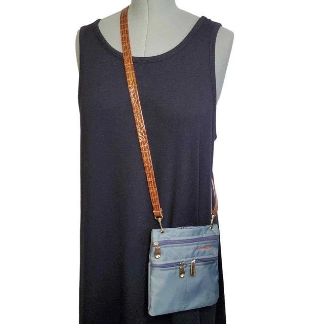 Samantha Brown gray crossbody travel bag with storage hook