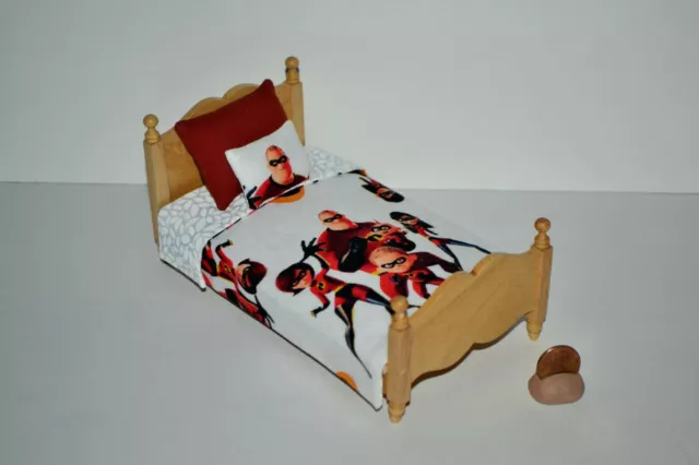 Miniature Dollhouse Bedspread Twin-Single w-2 Pillows Handmade 1:12 Incredibles