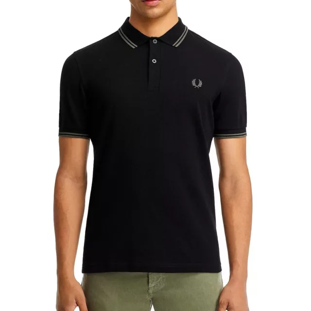 Fred Perry Men's Short Sleeve M3600 Twin Tipped Polo Shirt Black Field Green