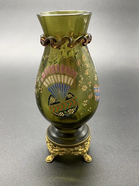 Ancien Vase En Verre Émaillé Décor Éventail Japonisant Galle Rousseau Legras ?
