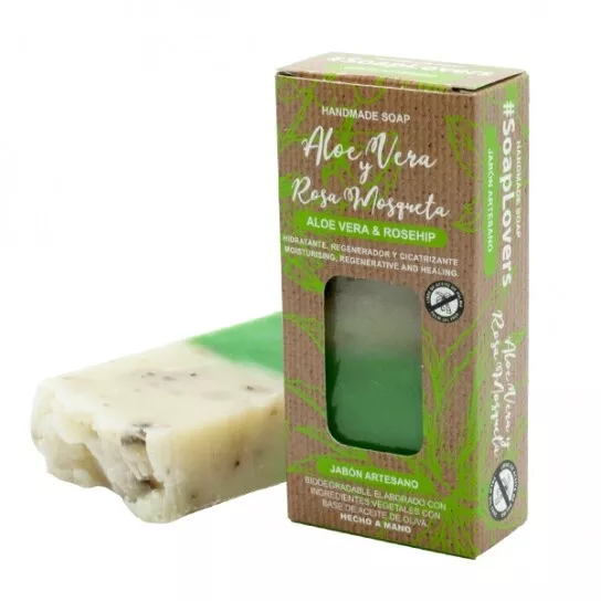 Savon artisanal à l'huile d'olive, à l'aloe vera et à la rose musquée