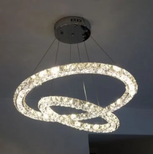 Modern LED 2 Round Circle Crystal Light Pendant Lamp Ring Ceiling Lighting
