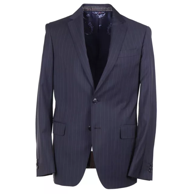 Etro Slim-Fit Navy Blue Stripe Wool Suit with Silk Lining 40R (Eu 50) NWT