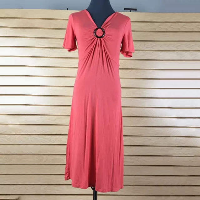 Liz Claiborne Fit Flare Dress XXS Pink Stretch Rayon Knit Unlined Knee Length